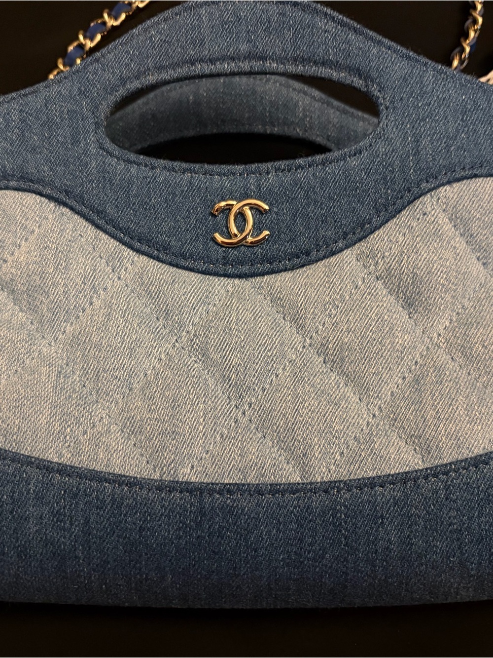 NWT CHANEL shopper 31 (nano)  Quilted Denim Mini Top-Handle Bag in Blue - Picture 5 of 16